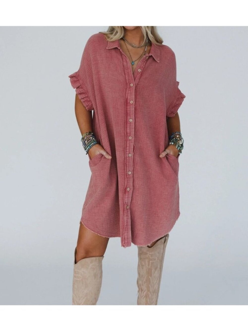 Three Bird Nest Button Down Cotton Oversized Dress Size M Lagenlook Comfort